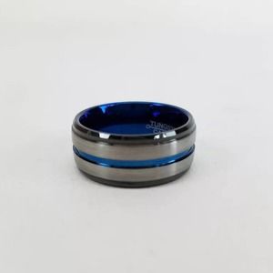 Tungsten Carbide Gunmetal Band Ring NEW! 10.5 Statement Minimalist Blue wedding